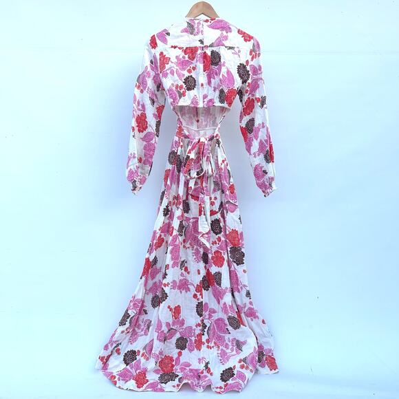 ME+EM Cheesecloth Bali Print Floral Red Pink Cut Out Maxi Long Dress Cotton 4 - Picture 8 of 14